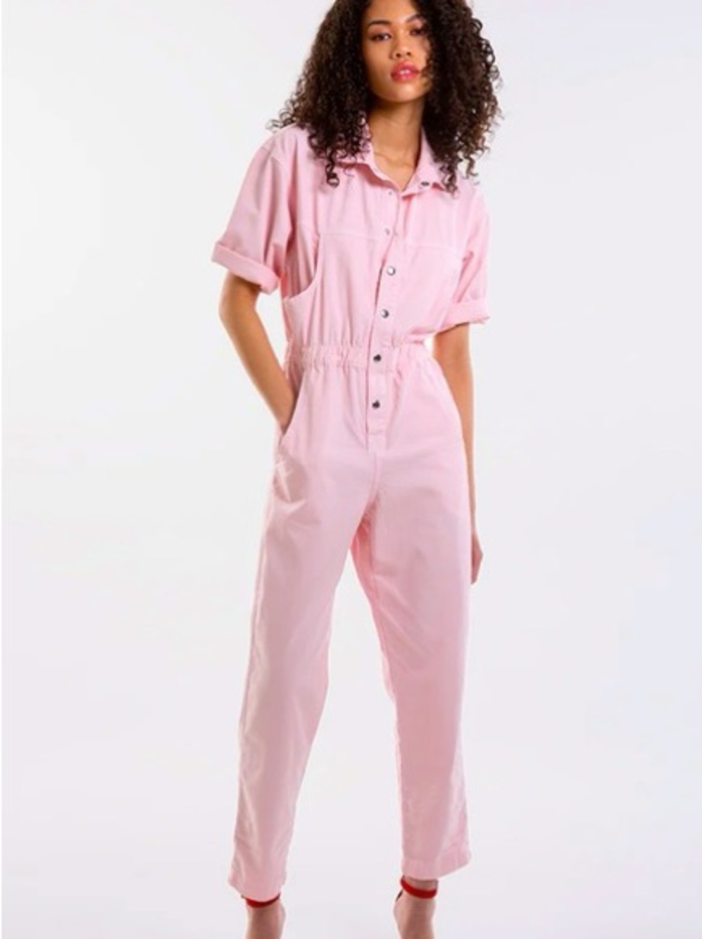 OVERLOVER Hope Pink Utility Jumpsuit Snap‎ Front Size Small